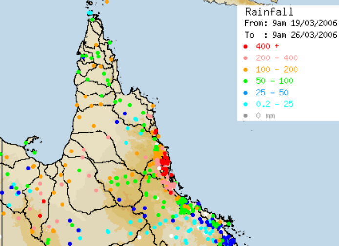 Cyclone Larry, 2006 - rainfall map